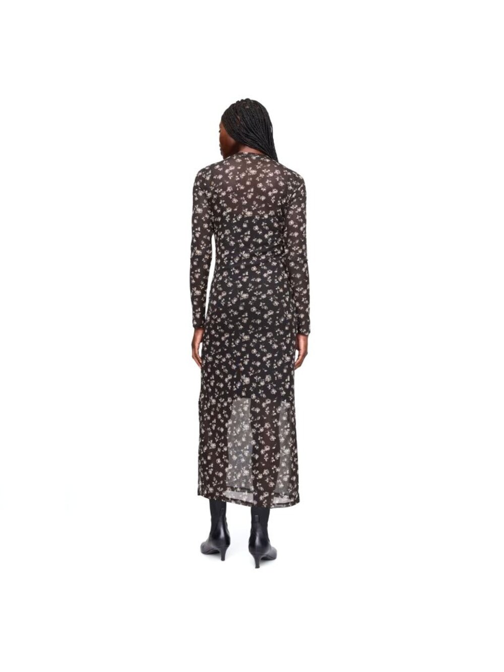 Gap Mesh Midi Dress Black Floral Print Long Sleeve Size L - Picture 2 of 12